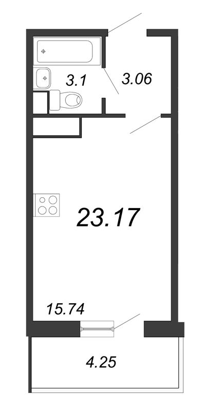 Квартира-студия, 23.17 м² - планировка, фото №1