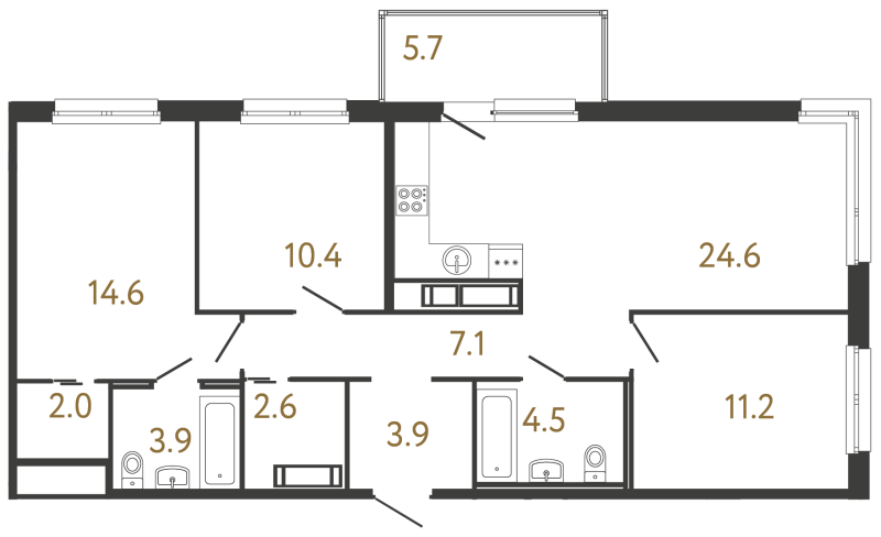 4-комнатная (Евро) квартира, 84.8 м² в ЖК "Передвижники" - планировка, фото №1