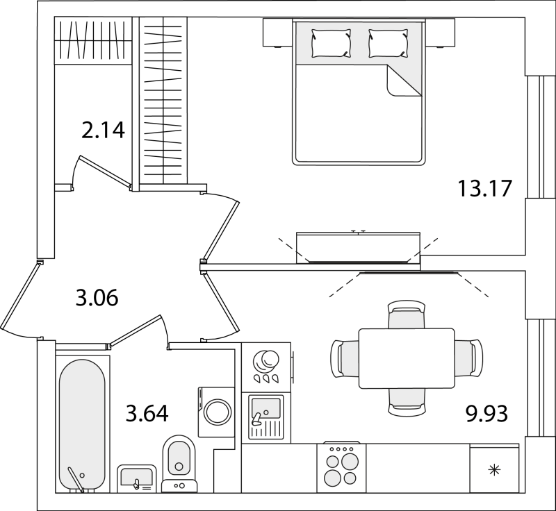 1-комнатная квартира, 31.94 м² в ЖК "Кинопарк" - планировка, фото №1