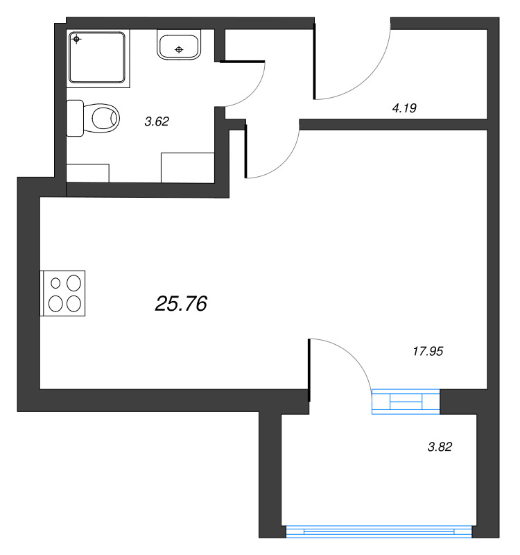 Квартира-студия, 25.76 м² в ЖК "ПАТИО. Уютный квартал" - планировка, фото №1