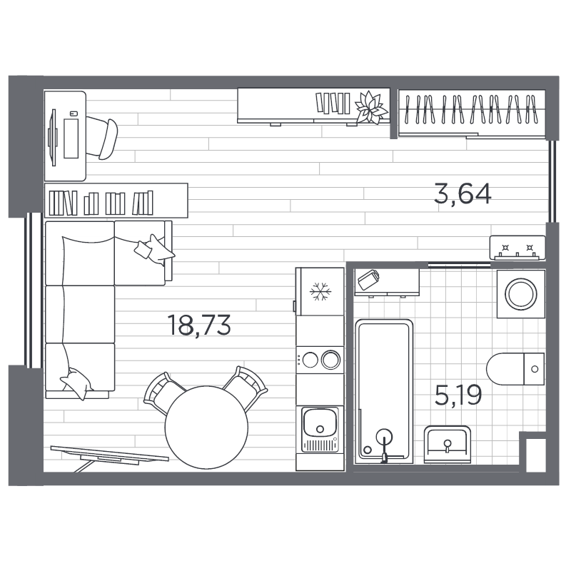 Квартира-студия, 27.56 м² в ЖК "PLUS Пулковский" - планировка, фото №1