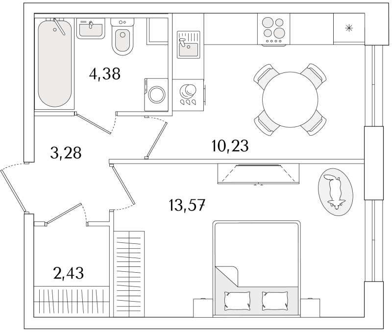 1-комнатная квартира, 33.89 м² в ЖК "Кинопарк" - планировка, фото №1