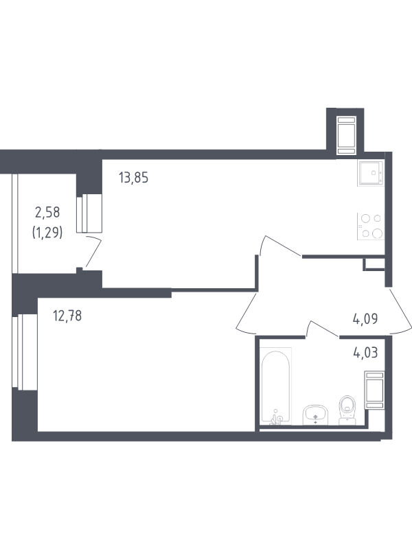 1-комнатная квартира, 36.04 м² в ЖК "Живи! В Рыбацком" - планировка, фото №1