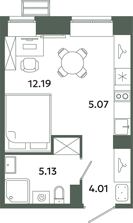 Квартира-студия, 26.4 м² в ЖК "Загляденье" - планировка, фото №1