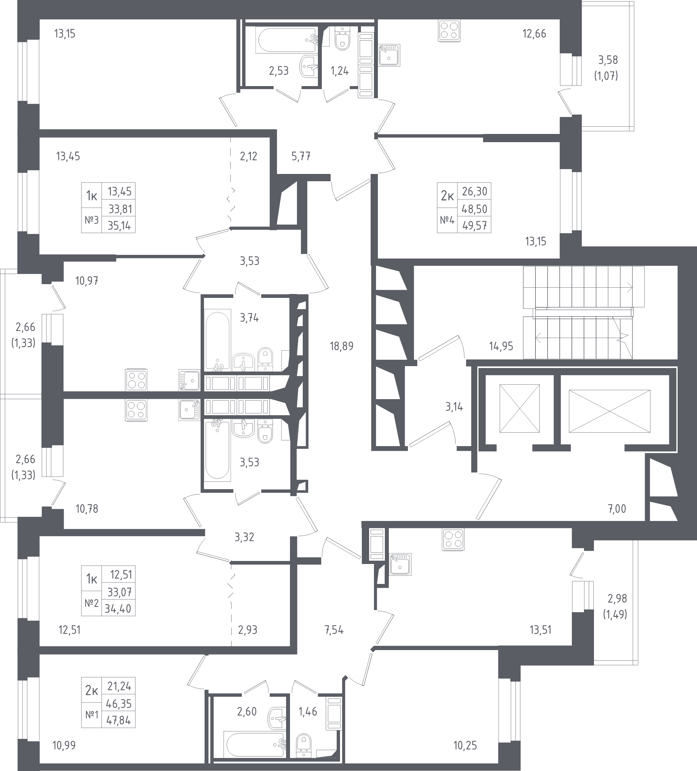 2-комнатная квартира, 48.2 м² - планировка этажа