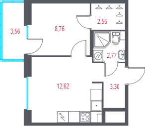 1-комнатная квартира, 31.08 м² в ЖК "Город-спутник Южный" - планировка, фото №1