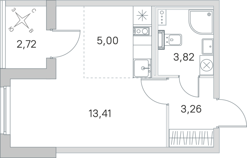 Квартира-студия, 25.49 м² в ЖК "Любоград" - планировка, фото №1