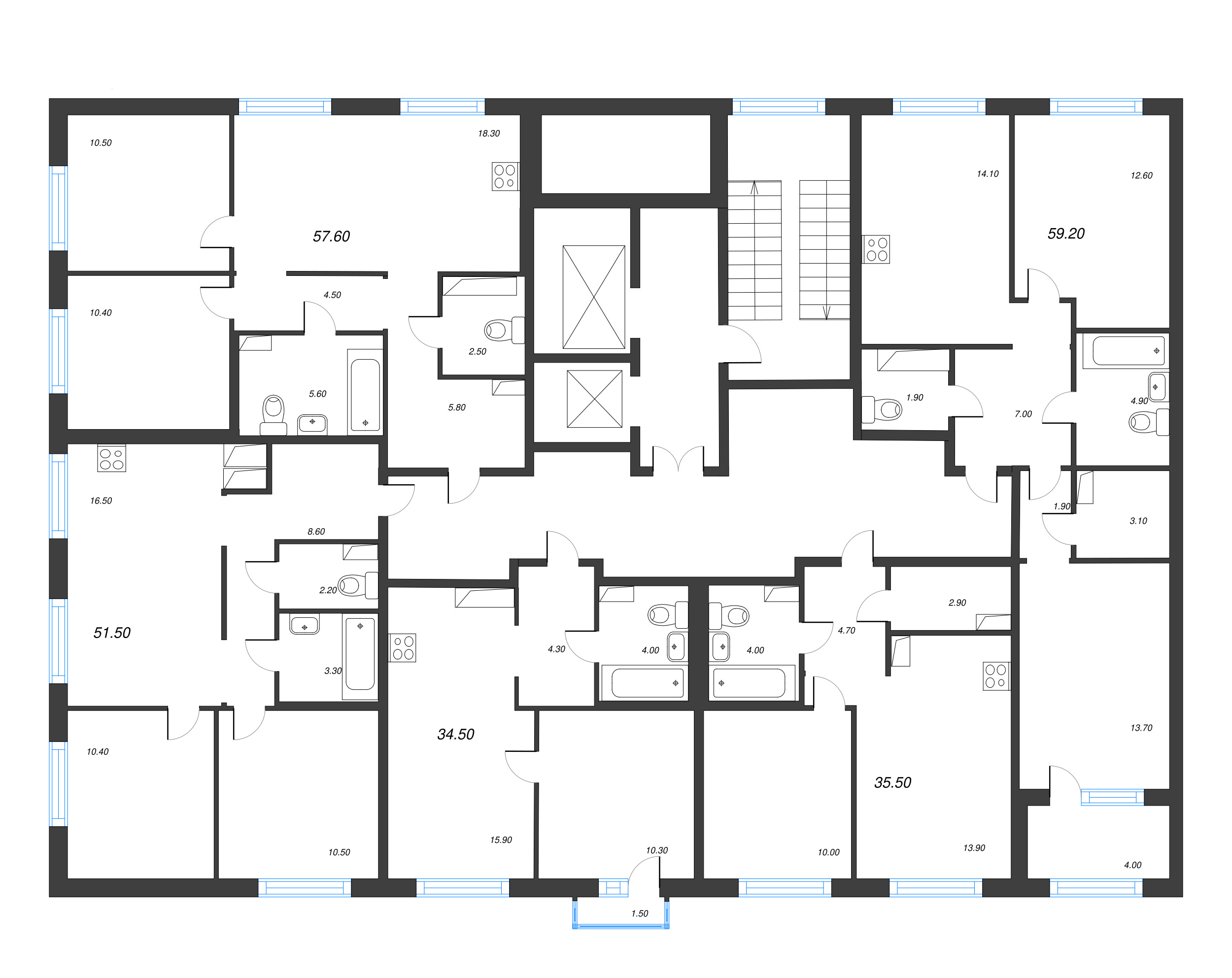 1-комнатная квартира, 35.5 м² в ЖК "Струны" - планировка этажа