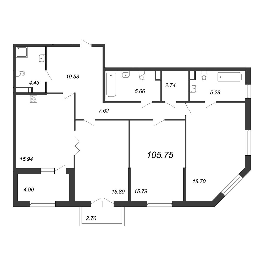 3-комнатная квартира, 107.2 м² - планировка, фото №1