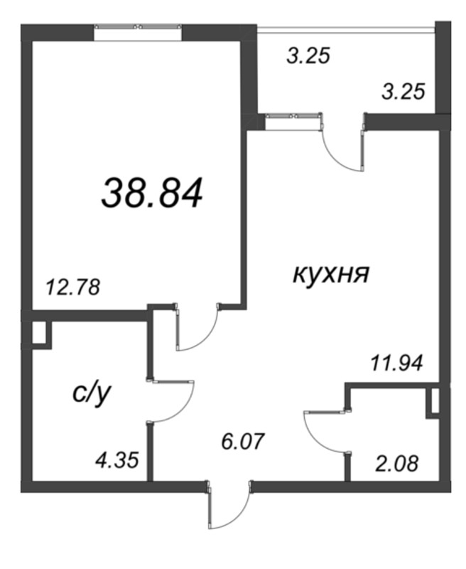 1-комнатная квартира, 38.84 м² в ЖК "Энфилд" - планировка, фото №1