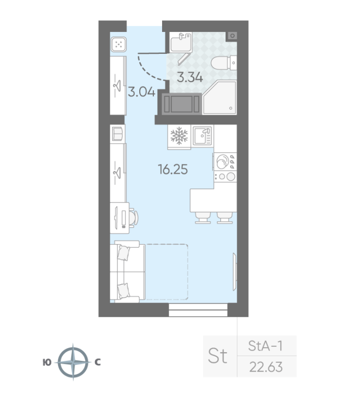 Квартира-студия, 22.63 м² в ЖК "Морская миля" - планировка, фото №1