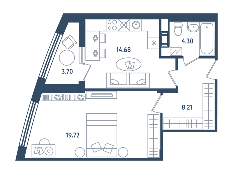 1-комнатная квартира, 48.76 м² в ЖК "Мир внутри" - планировка, фото №1