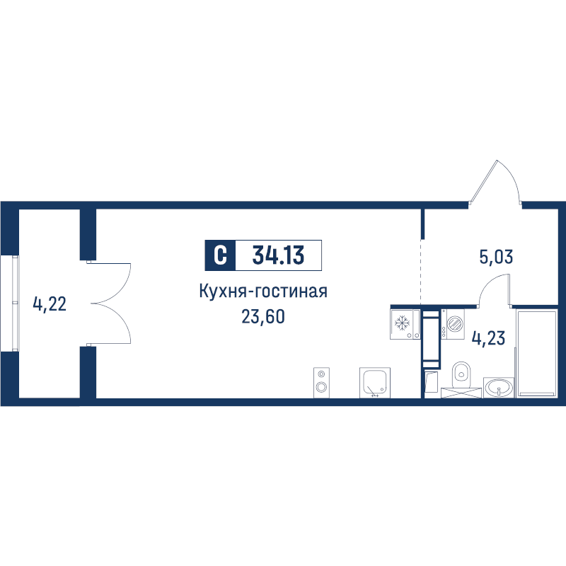 Квартира-студия, 34.13 м² в ЖК "Символист" - планировка, фото №1