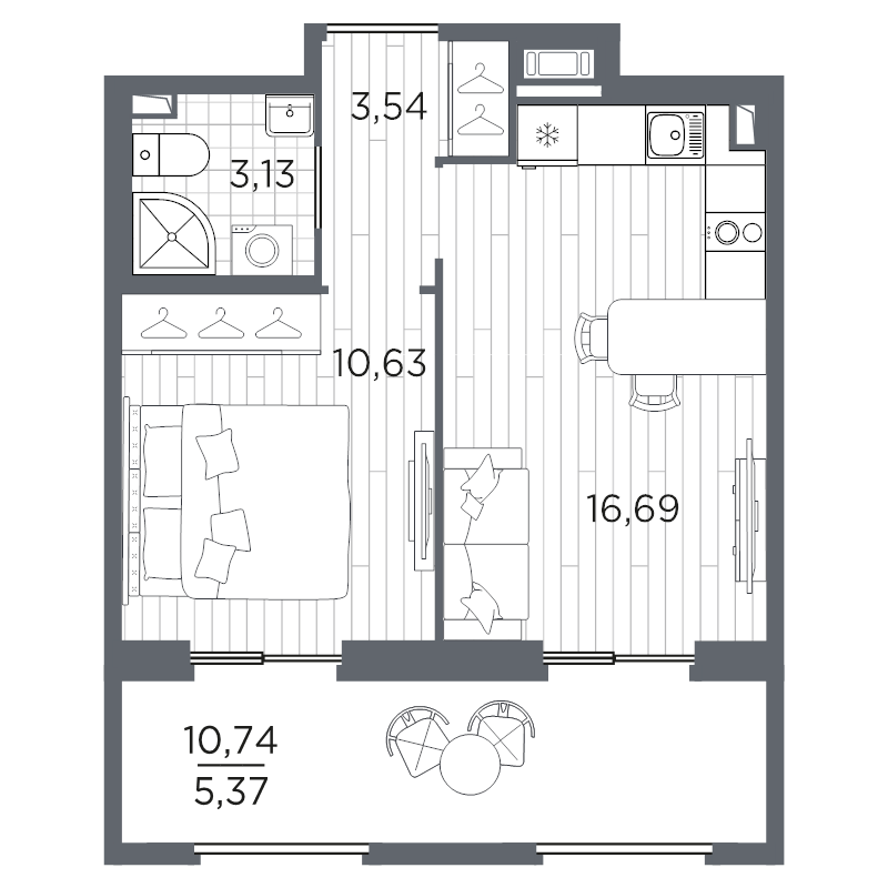 2-комнатная (Евро) квартира, 39.36 м² в ЖК "Оптимист" - планировка, фото №1