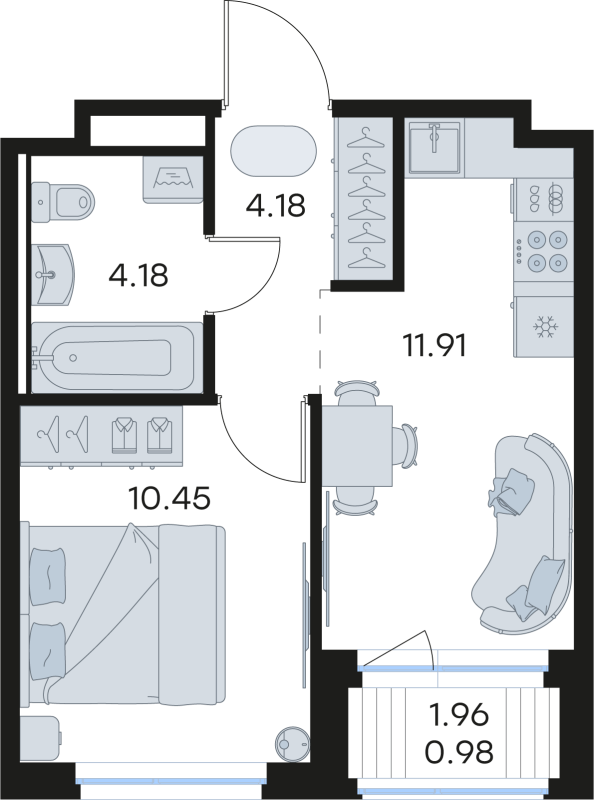 1-комнатная квартира, 31.7 м² в ЖК "Новоселье" - планировка, фото №1