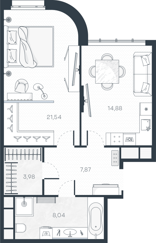 1-комнатная квартира, 56.31 м² в ЖК "MONODOM-ART" - планировка, фото №1