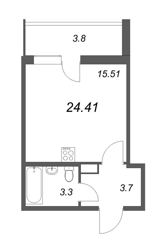 Квартира-студия, 24.41 м² - планировка, фото №1