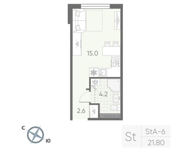 Квартира-студия, 21.8 м² в ЖК "Пулково Lake" - планировка, фото №1