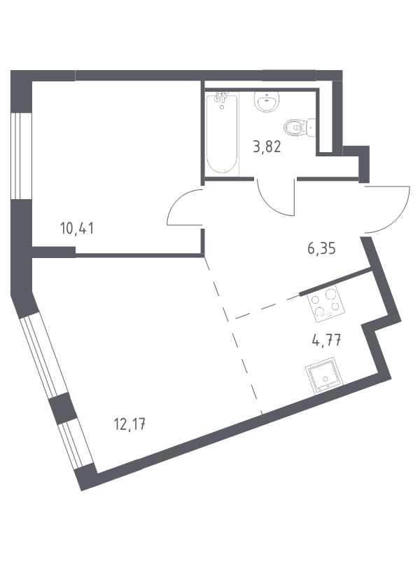 2-комнатная (Евро) квартира, 37.52 м² - планировка, фото №1