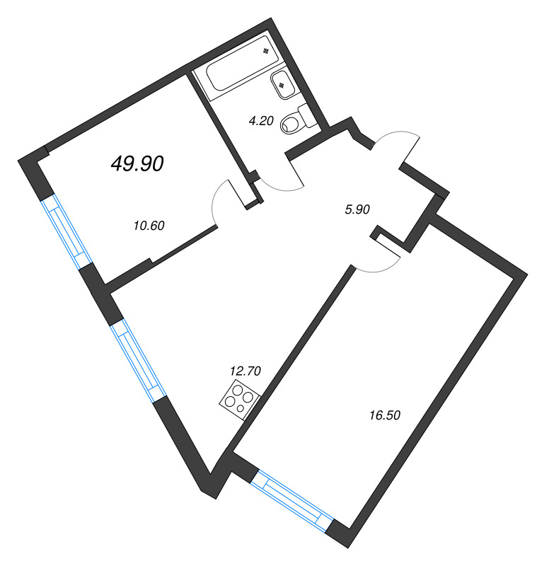 2-комнатная квартира, 49.9 м² в ЖК "Ягодное Река Парк" - планировка, фото №1