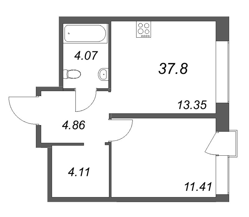1-комнатная квартира, 37.8 м² в ЖК "Avant" - планировка, фото №1