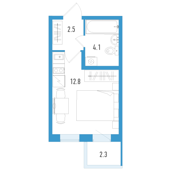 Квартира-студия, 20.1 м² - планировка, фото №1