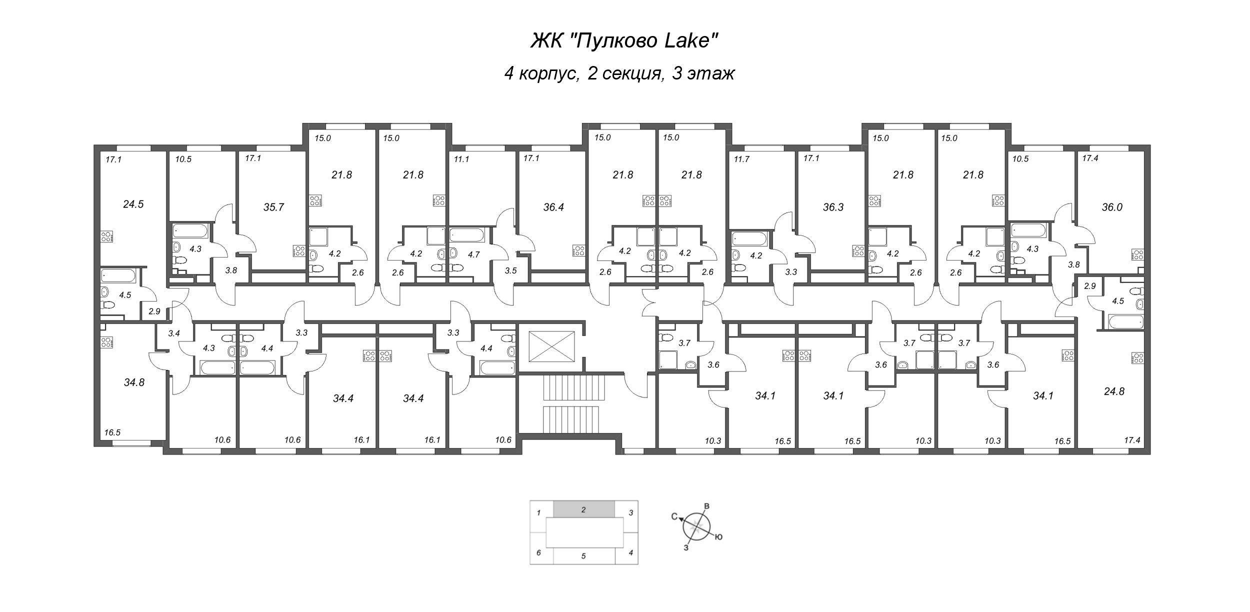 Квартира-студия, 21.8 м² в ЖК "Пулково Lake" - планировка этажа