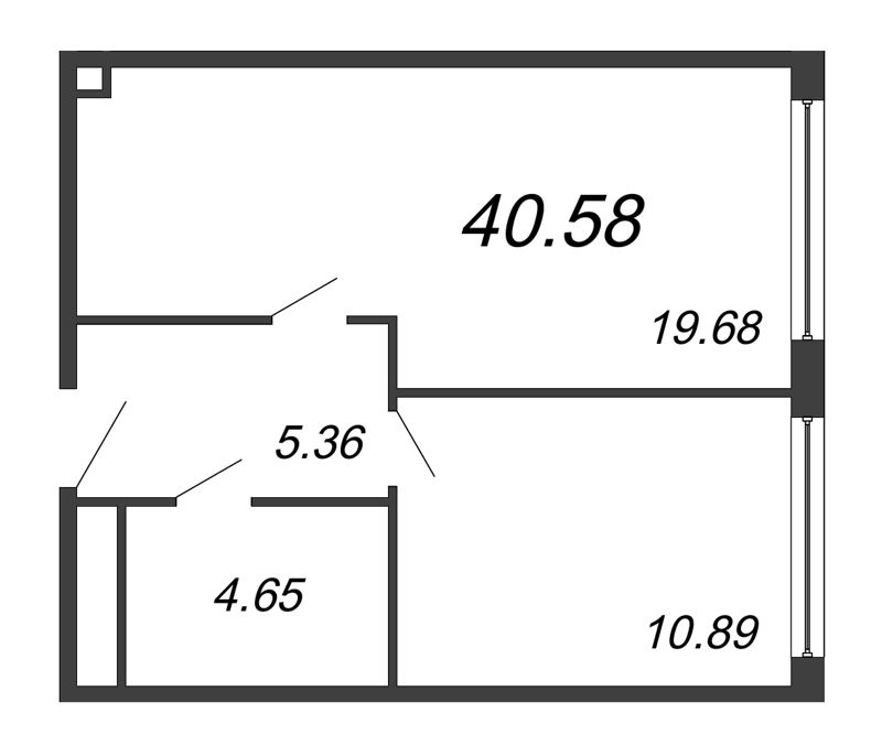 2-комнатная (Евро) квартира, 40.58 м² - планировка, фото №1