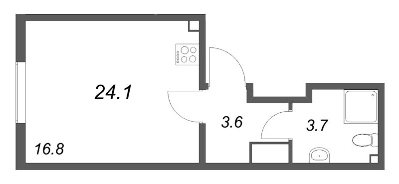 Квартира-студия, 24.1 м² в ЖК "ЛСР. Ржевский парк" - планировка, фото №1