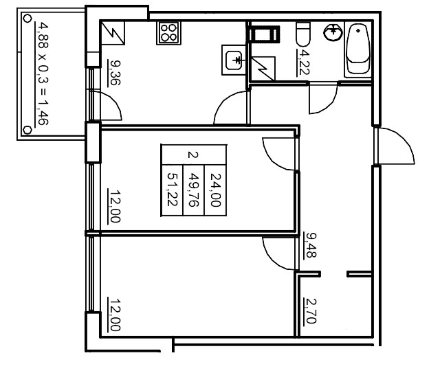 2-комнатная квартира, 51.61 м² в ЖК "Панорама Юкки" - планировка, фото №1