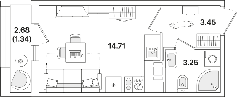 Квартира-студия, 22.75 м² в ЖК "Академик" - планировка, фото №1
