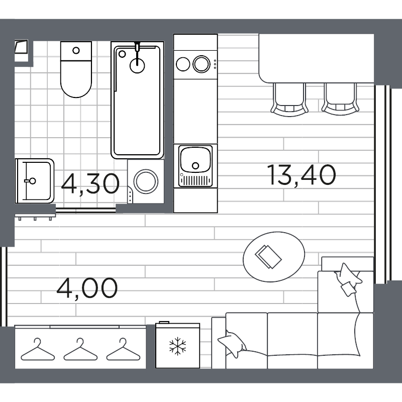 Квартира-студия, 21.7 м² в ЖК "PLUS Пулковский" - планировка, фото №1