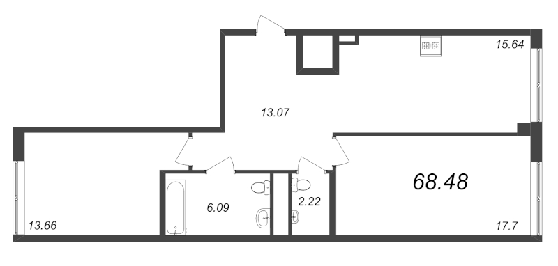 2-комнатная квартира, 68.3 м² - планировка, фото №1