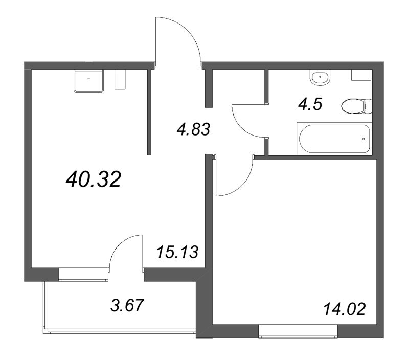 1-комнатная квартира, 40.32 м² в ЖК "Расцветай в Янино" - планировка, фото №1