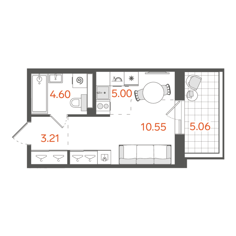 Квартира-студия, 24.47 м² в ЖК "STAVNI Обводный" - планировка, фото №1