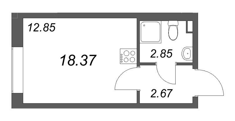 Квартира-студия, 18.37 м² в ЖК "Гранат" - планировка, фото №1