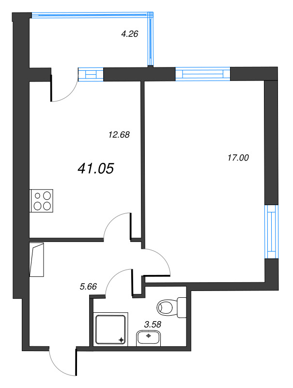 1-комнатная квартира, 41.1 м² в ЖК "Дом Левитан" - планировка, фото №1