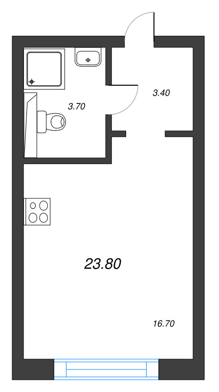 Квартира-студия, 23.8 м² в ЖК "Большая Охта" - планировка, фото №1
