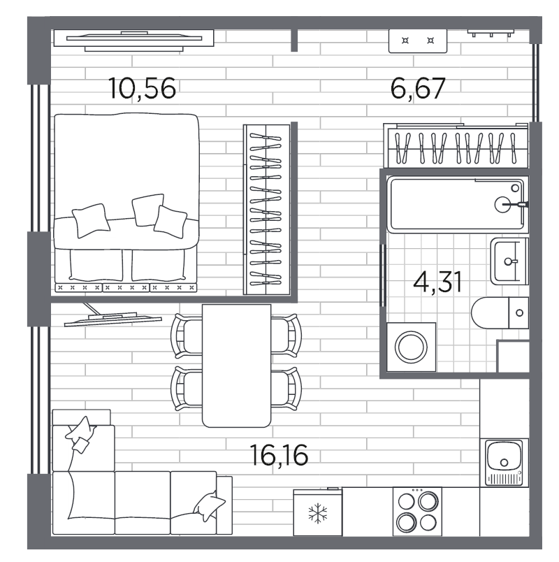 1-комнатная квартира, 37.7 м² в ЖК "Плюс Пулковский" - планировка, фото №1