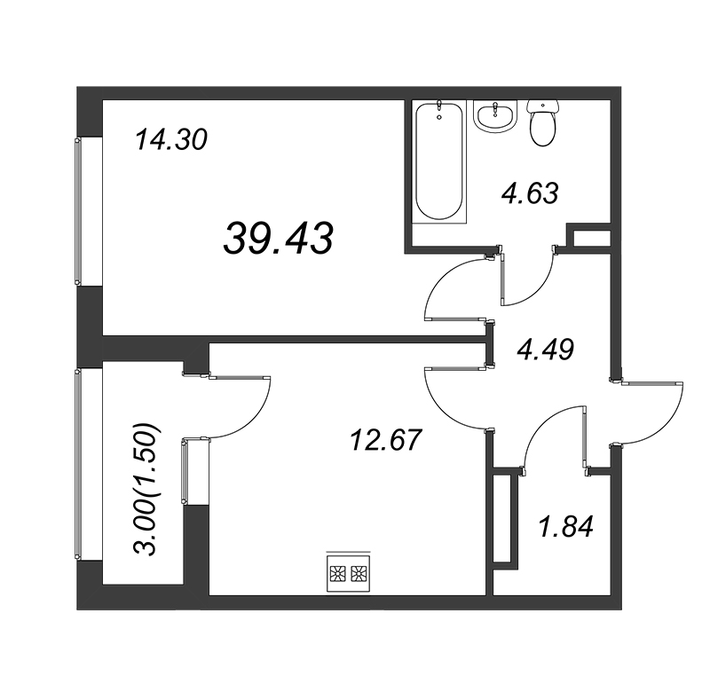 1-комнатная квартира, 39.5 м² в ЖК "FAMILIA" - планировка, фото №1
