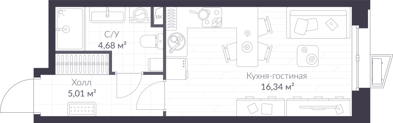 Квартира-студия, 26.03 м² в ЖК "ВЕРЕН НОРТ сертолово" - планировка, фото №1