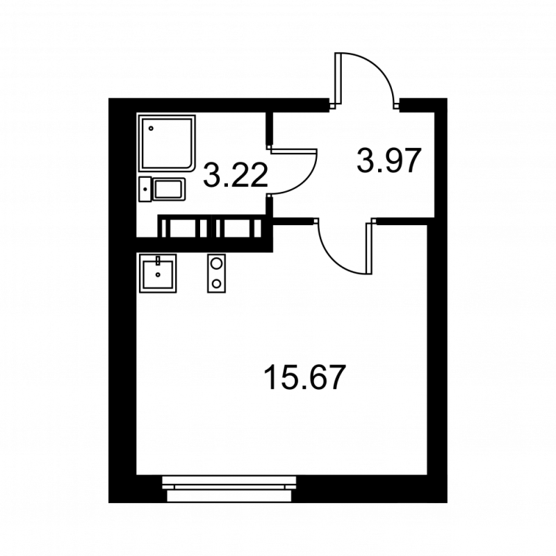 Квартира-студия, 22.86 м² в ЖК "Квартал Заречье" - планировка, фото №1