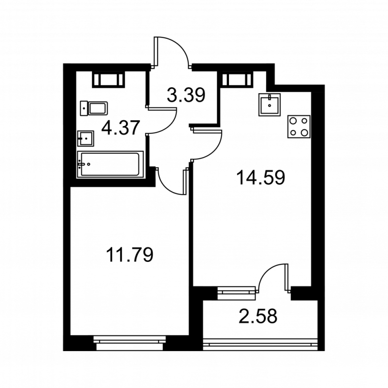 1-комнатная квартира, 35.43 м² в ЖК "Квартал Заречье" - планировка, фото №1