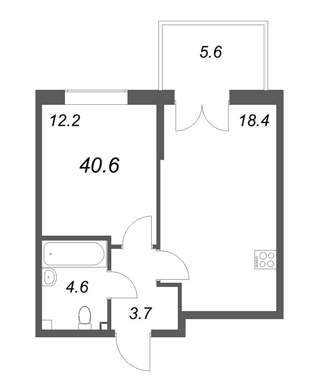 2-комнатная (Евро) квартира, 40.6 м² в ЖК "Пулковский дом" - планировка, фото №1