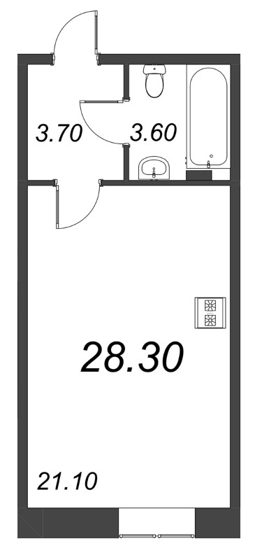 Квартира-студия, 28.3 м² - планировка, фото №1