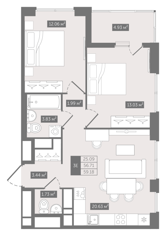 Квартира-студия, 26.62 м² - планировка, фото №1