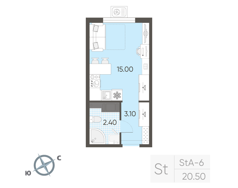 Квартира-студия, 20.5 м² в ЖК "Ручьи" - планировка, фото №1