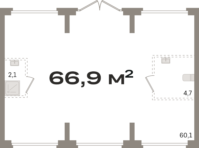 Помещение, 66.9 м² в ЖК "Брусника в Новоселье" - планировка, фото №1