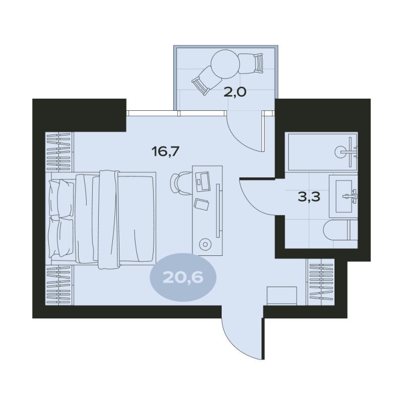 Квартира-студия, 22 м² в ЖК "Место в Смолячково" - планировка, фото №1