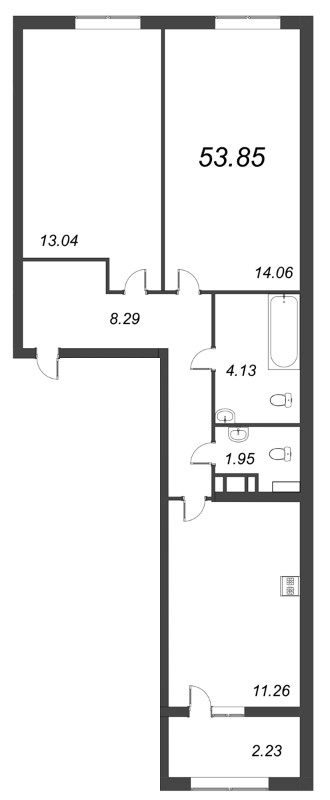 2-комнатная квартира, 53.85 м² - планировка, фото №1
